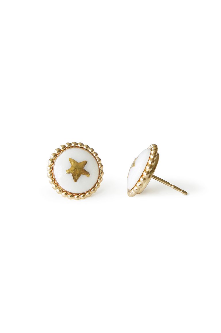 Gold Lustre Star Stud Earrings - White/Gold