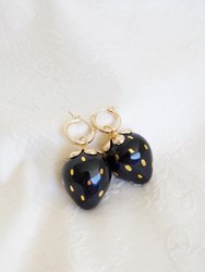 Golden Black Porcelain Strawberry Earrings