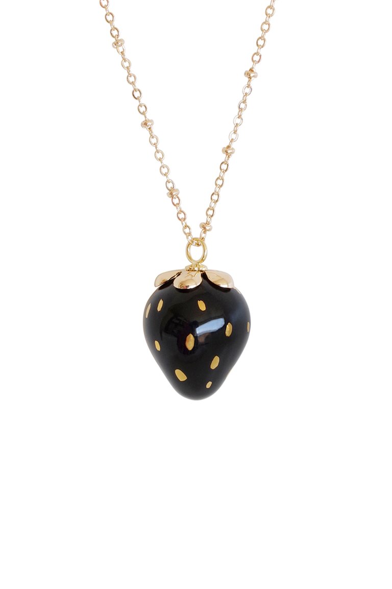 Golden Black Porcelain Strawberry Necklace - Gold/Black   