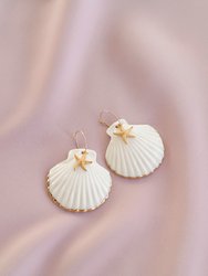 Golden Edge Clam Shell With Starfish Hoop Earrings