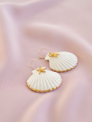 Golden Edge Clam Shell With Starfish Hoop Earrings