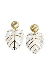 Golden Monstera Leaf Statement Earrings - White/Gold