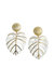 Golden Monstera Leaf Statement Earrings - White/Gold