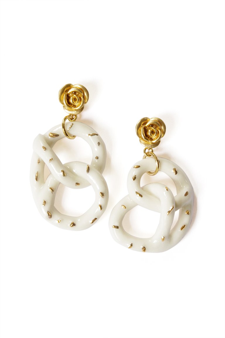 Golden Rose And Salted Porcelain Pretzel Earrings - White/Gold