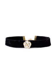 Golden White Cloud Rose Black Velvet Choker - Black/White/Gold