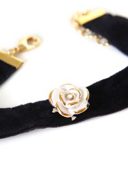 Golden White Cloud Rose Black Velvet Choker