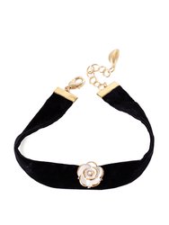 Golden White Cloud Rose Black Velvet Choker