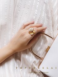 Golden White Cloud Rose Cocktail Ring