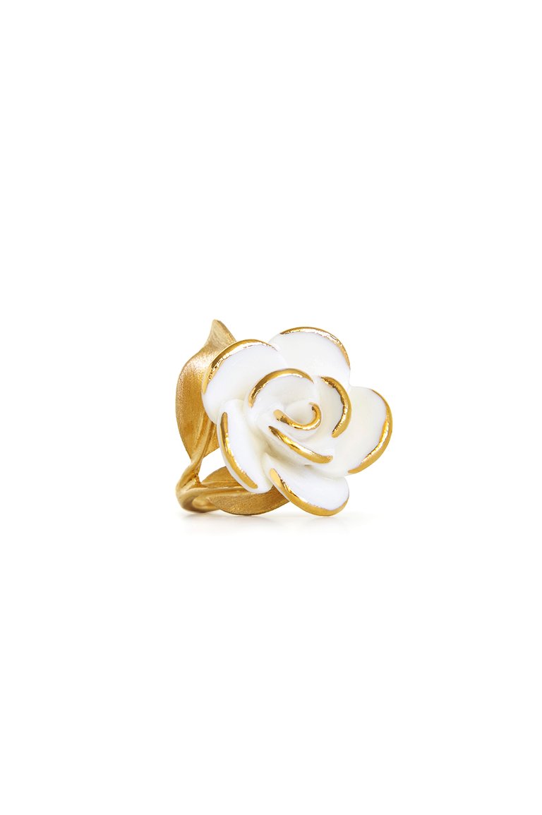 Golden White Cloud Rose Cocktail Ring - White/Gold