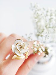 Golden White Cloud Rose Cocktail Ring