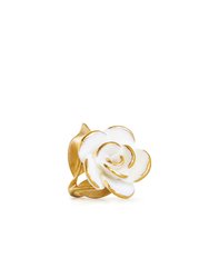 Golden White Cloud Rose Cocktail Ring - White/Gold