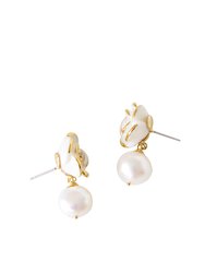 Golden White Cloud Rose Pearl Drop Earrings