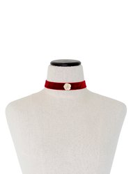 Golden White Cloud Rose Red Velvet Choker