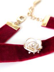 Golden White Cloud Rose Red Velvet Choker