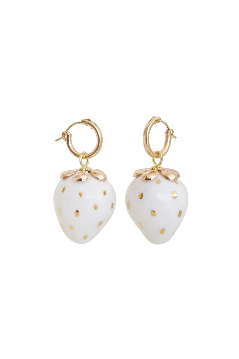 Golden White Porcelain Strawberry Earrings - White/Gold
