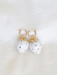 Golden White Porcelain Strawberry Earrings