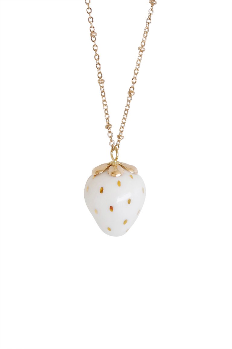 Golden White Porcelain Strawberry Necklace - Gold/White