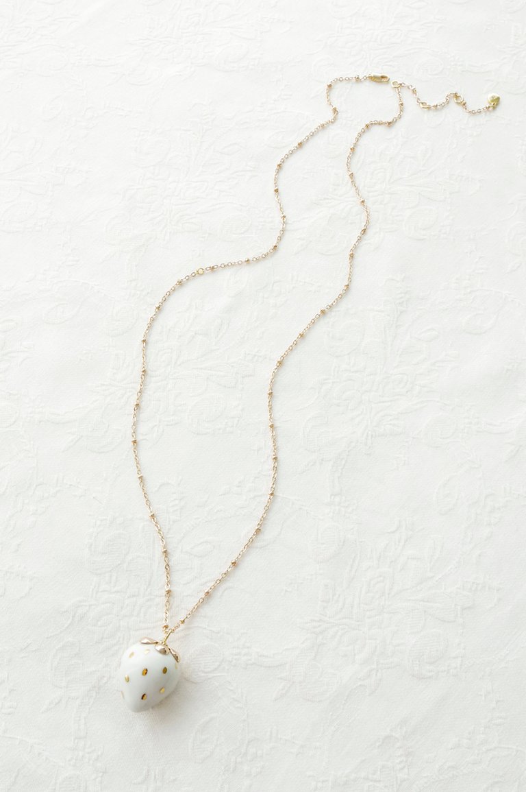 Golden White Porcelain Strawberry Necklace