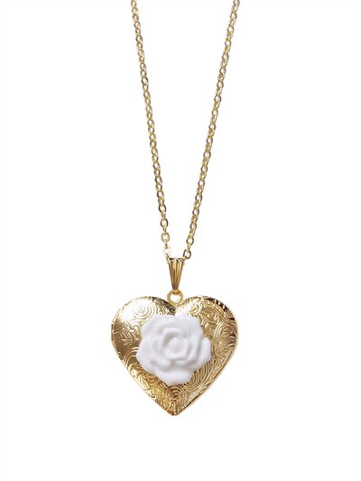 POPORCELAIN Heart Locket With Porcelain Rose Pendant Necklace product