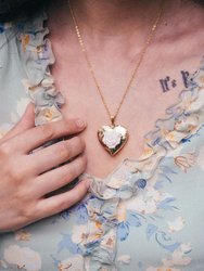 Heart Locket With Porcelain Rose Pendant Necklace