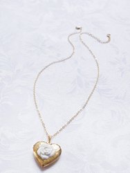 Heart Locket With Porcelain Rose Pendant Necklace