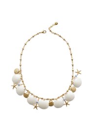 Little Mermaid Porcelain Seashell Necklace - White/Gold/Blue