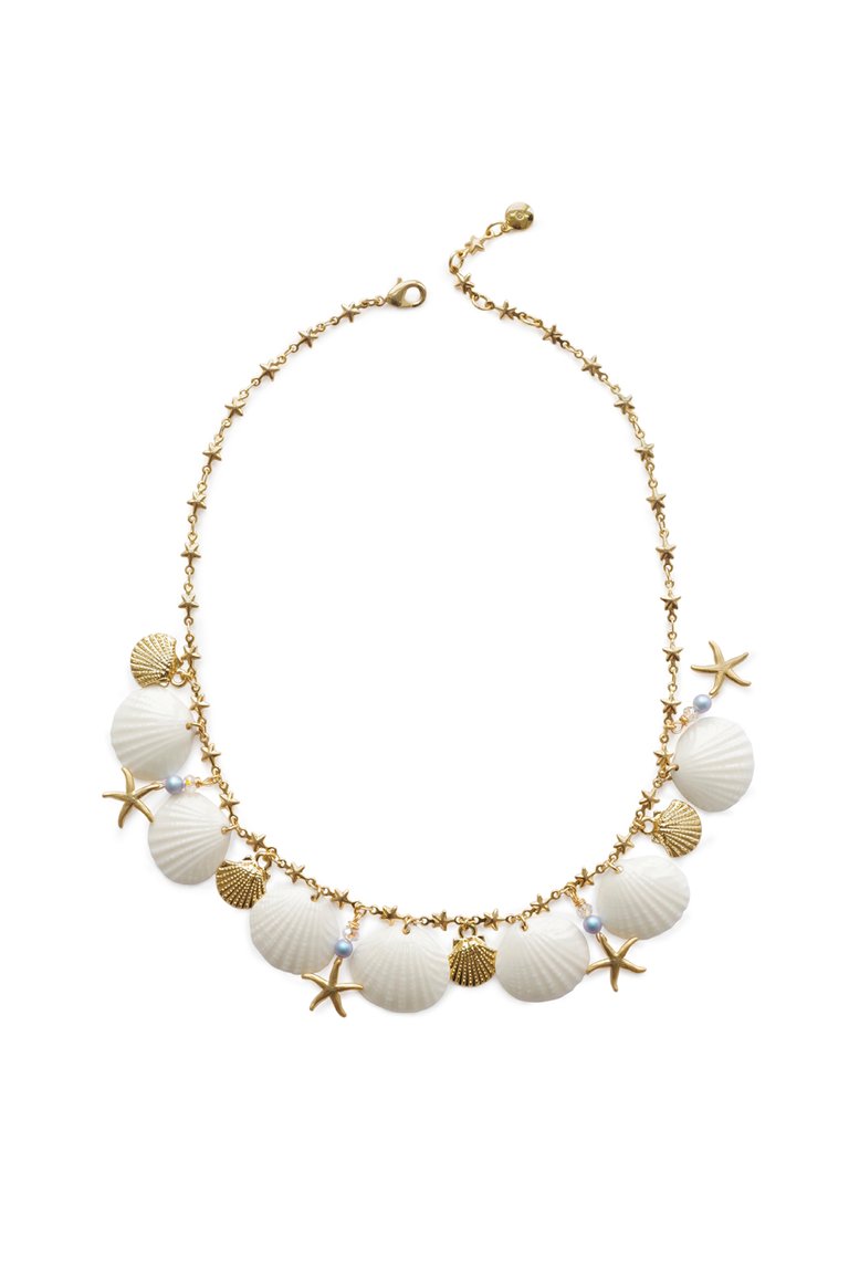 Little Mermaid Porcelain Seashell Necklace - White/Gold/Blue