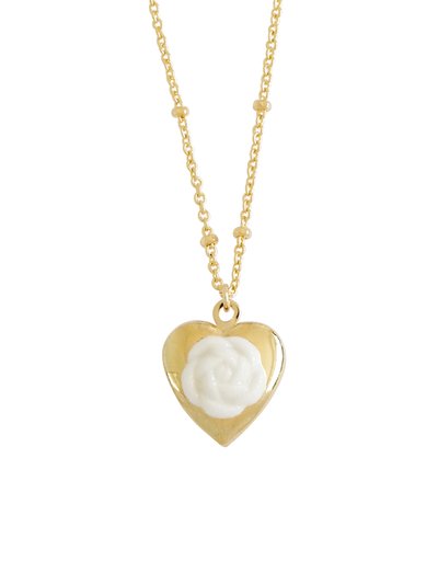 POPORCELAIN Mini Camellia Heart Locket Necklace product