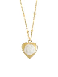 Mini Camellia Heart Locket Necklace - Gold/White