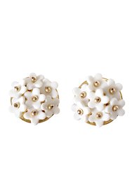 Mini Daisy Cluster Clip-On Earrings - White/Gold