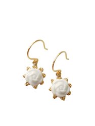 Mini Porcelain Camellia Flower Charm Earrings - White/Gold