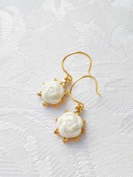 Mini Porcelain Camellia Flower Charm Earrings