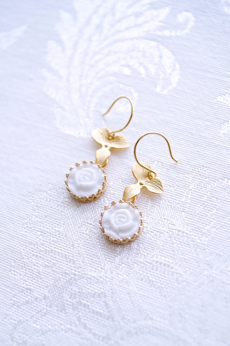 Mini Porcelain Moonlight Rose Drop Earrings