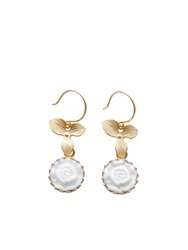 Mini Porcelain Moonlight Rose Drop Earrings - White/Gold