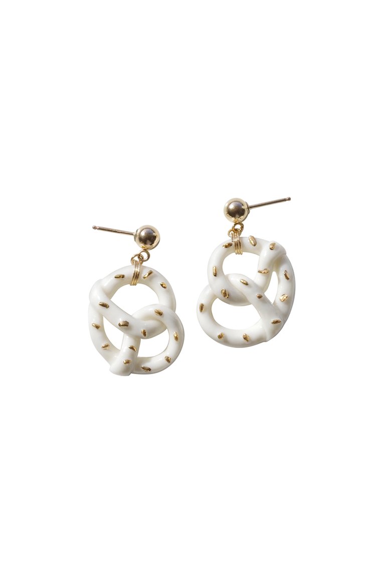 Mini Porcelain Pretzel Earrings - White/Gold