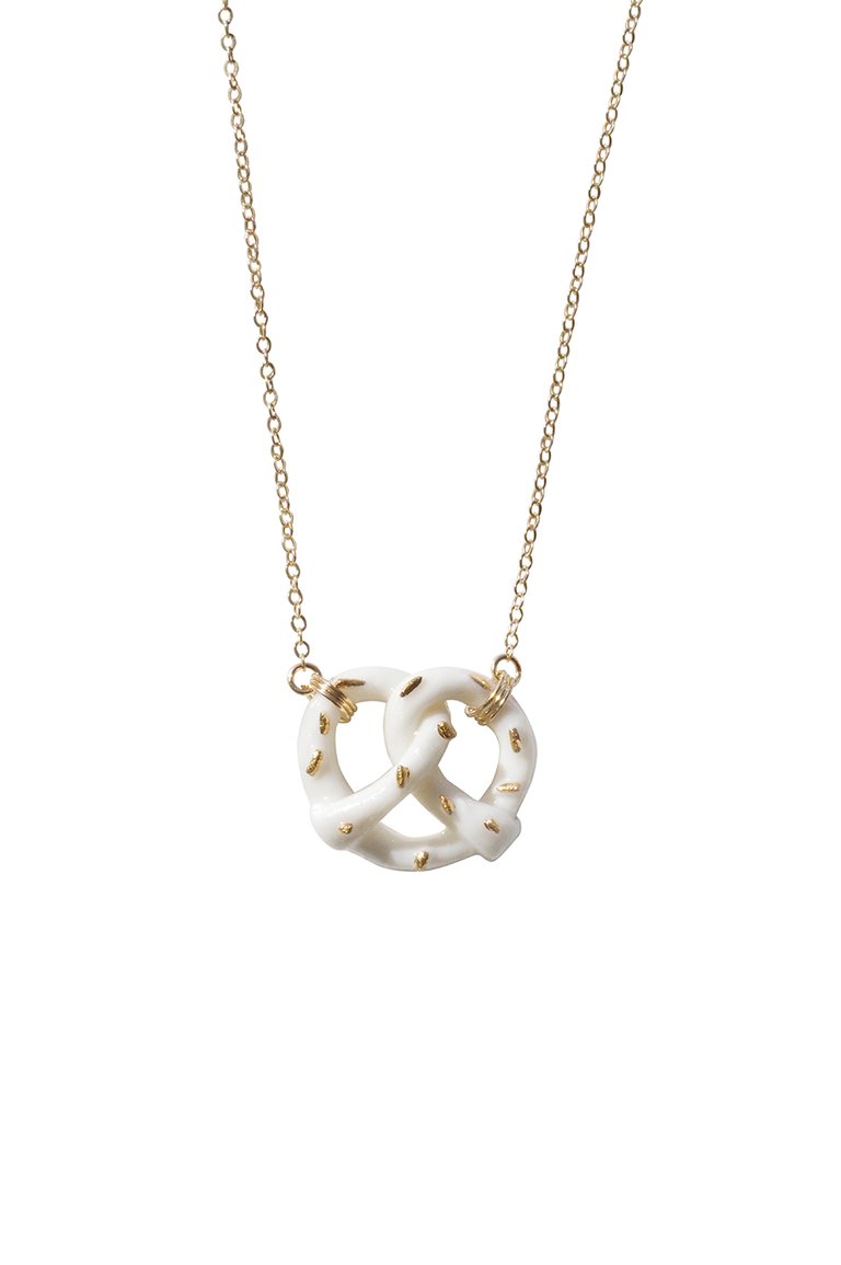 Mini Porcelain Pretzel Necklace - White/Gold