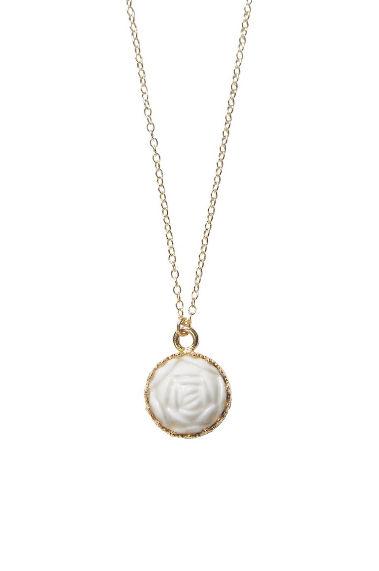 Mini Porcelain Rose Charm Gold-Filled Necklace - White/Gold