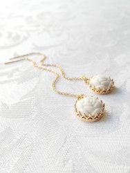 Mini Porcelain Rose With Gold-Filled Chain Earrings