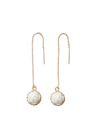 Mini Porcelain Rose With Gold-Filled Chain Earrings - White/Gold