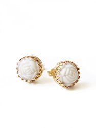 Mini Round Porcelain Rose Gold-Filled Stud Earrings - White/Gold