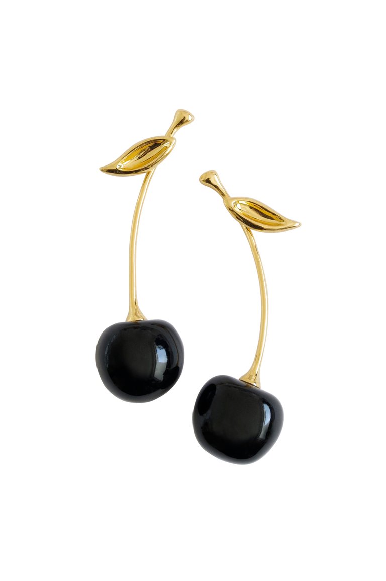 Porcelain Black Cherry Earrings - Black/Gold