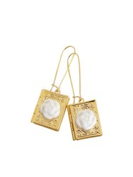 Porcelain Camellia Book Locket Earrings - White/Gold