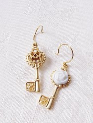 Porcelain Camellia Golden Key Earrings