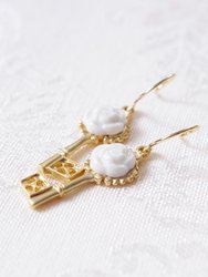 Porcelain Camellia Golden Key Earrings