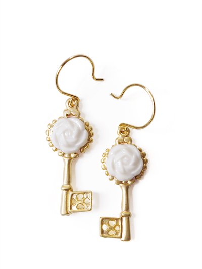 POPORCELAIN Porcelain Camellia Golden Key Earrings product