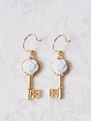 Porcelain Camellia Golden Key Earrings