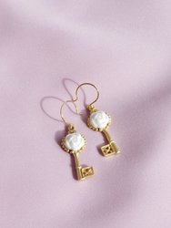 Porcelain Camellia Golden Key Earrings