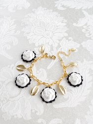 Porcelain Camellias And Golden Leaves Bracelet