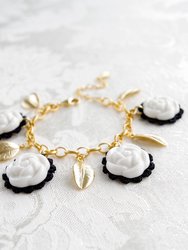 Porcelain Camellias And Golden Leaves Bracelet