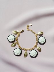 Porcelain Camellias And Golden Leaves Bracelet